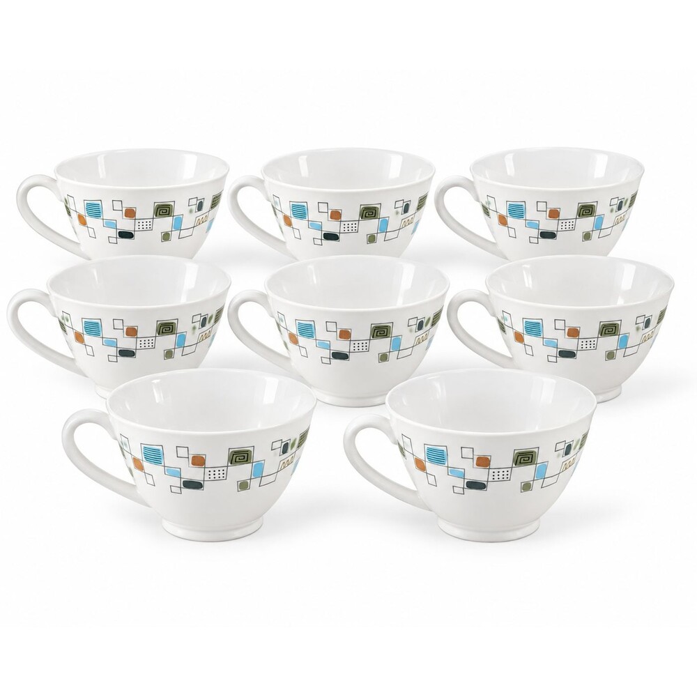 Kokura Ware Westcliff 2000 Tea Coffee Cups Set of 8 (LOT) Japan Retro Geometric